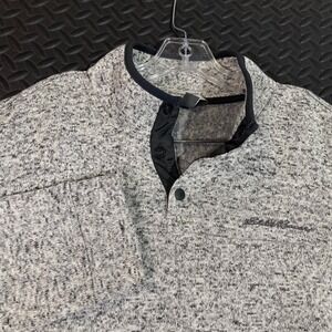 Eddie Bauer Gray Heather Snap Button Pullover Active Outdoor‎ Sweater Men's LT